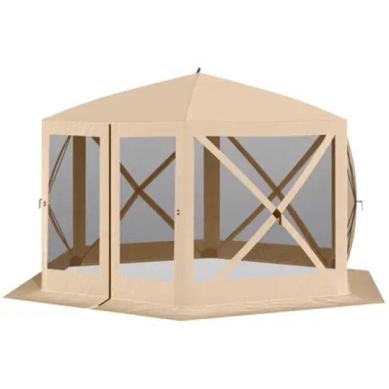 DSVIMOY 12'*12' Hexagon Screen House, Pop Up Portable Gazebo Canopy Shelter with Mesh Netting Walls, Beige, 139.75"*139.75"*90.5" image {4}