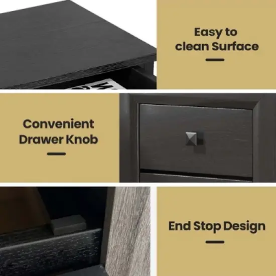 Costway Nightstand End Bedside Coffee Table Wooden Leg Storage Drawers Black\Grey image {7}