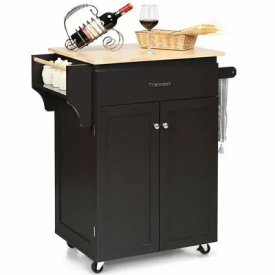 Costway Rolling Kitchen Island Utility Kitchen Cart Storage Cabinet Brown/White image {10}