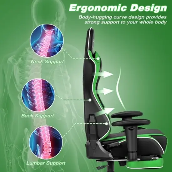 Costway High Back Gaming Chair Adjustable Office Computer Task Chair w/Footrest Green image {5}