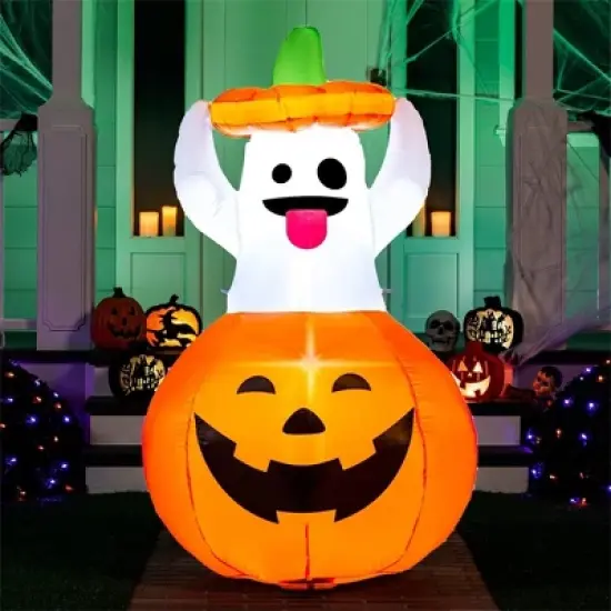 Joyfy 5 FT Halloween Inflatable Outdoor Decorations, Inflatable Ghost in Pumpkin with LEDs for Halloween Party Yard, Garden, Lawn Outdoor Decoration image {4}