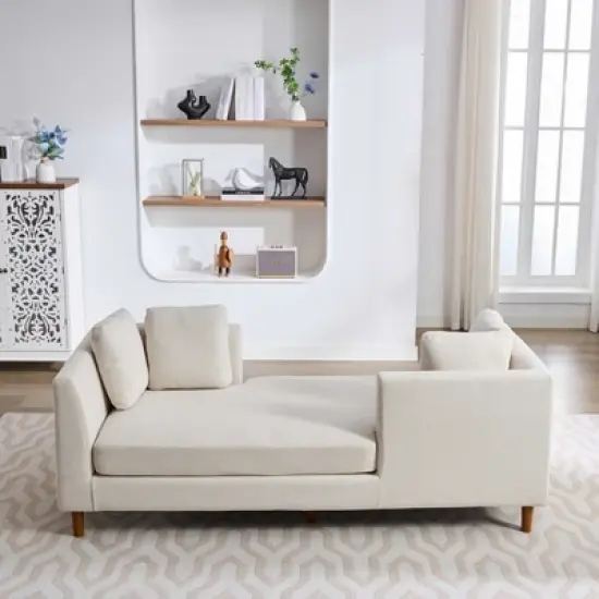 LOVMOR 77.95'' Wide Modern Double-Sided Upholstered Chaise Lounge Indoor, Chenille Fabric Sleeper Sofa Couch With 4 Throw Pillows, Rubberwood Legs image {1}