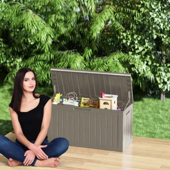 80 Gallon Resin Deck Box, Lockable Waterproof Ourdoor Storage Container for Pool Accessories, Patio and Garden image {3}