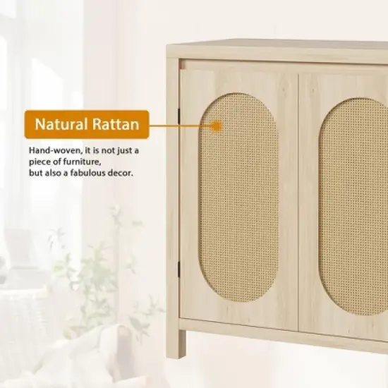 Rattan Cabinet Sideboard Buffet Kitchen Storage Cabinet Cupboard Console Table Wood Coffee Bar Cabinet With Doors and Shelves Liquor Accent Cabinet image {3}
