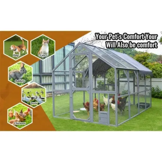 ELJGET 110" Metal Chicken Coop, Outdoor Large Chicken Run Rabbit Pet Playpen with Waterproof Cover for Yard Backyard Farm, Gray image {6}