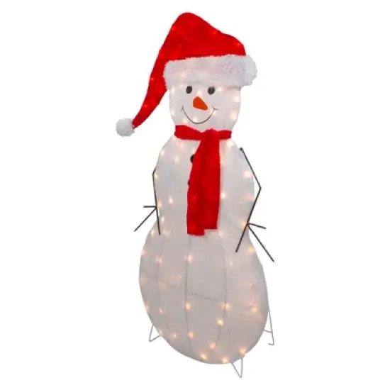 Northlight 42" Lighted 2D Chenille Snowman in Santa Hat Outdoor Christmas Decoration image {4}
