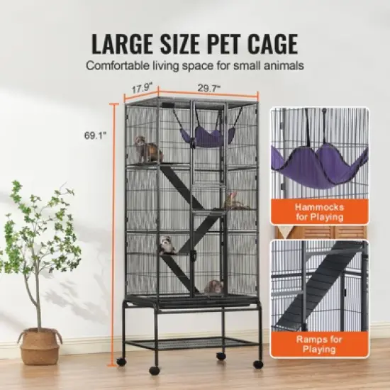 VEVOR 69" Rolling Metal Ferret Cage, Large 4-Tier Critter Nation Cage, Small Animal Cage with Ramps & Tray, Easy to Set up for Pet Rats, Hamster image {2}
