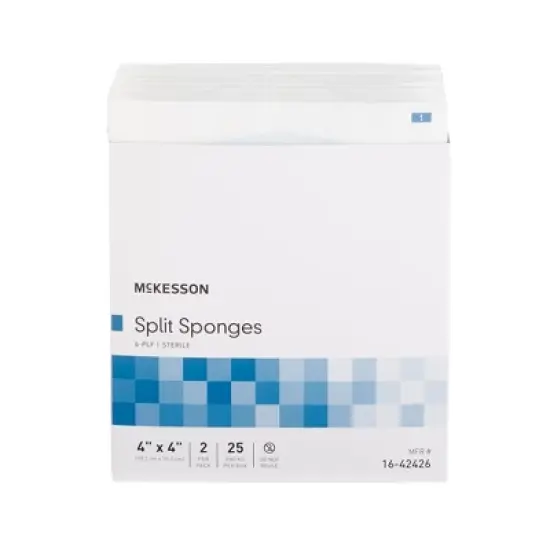 McKesson Split Sponges, 6-Ply Sterile, 4 in x 4 in, 2 per Pack, 25 Packs, 50 Total image {1}
