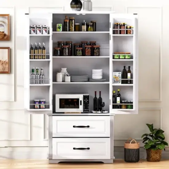 YOOCOZZ Embossed Kitchen Storage Cabinet & Pantry Cabinet with Adjustable Shelves, Door Shelves and Drawers image {14}