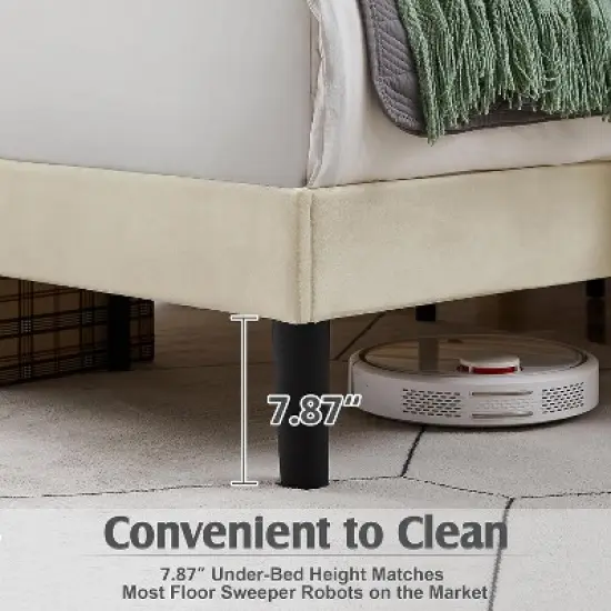 VECELO Velvet Upholstered Platform Bed Frame with Adjustable Headboard, Sturdy Wood Slat Support, No Box Spring Required image {6}