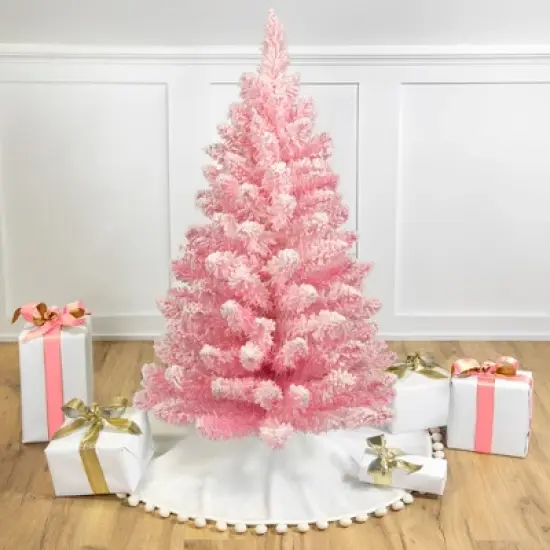 Northlight Medium Flocked Madeline Spruce Artificial Christmas Tree - 3' - Pink - Unlit image {1}