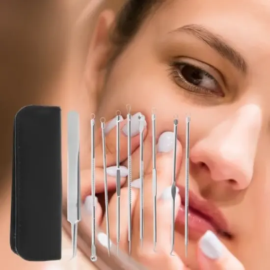Unique Bargains Portable Diagonal Clamp Pimple Extractor Tool Kit Silver Tone 1 Set image {3}