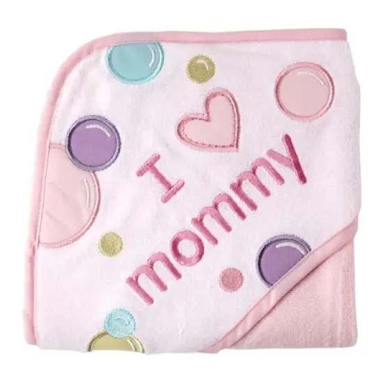 Luvable Friends Baby Girl Hooded Towel, Pink Mom, One Size image {1}