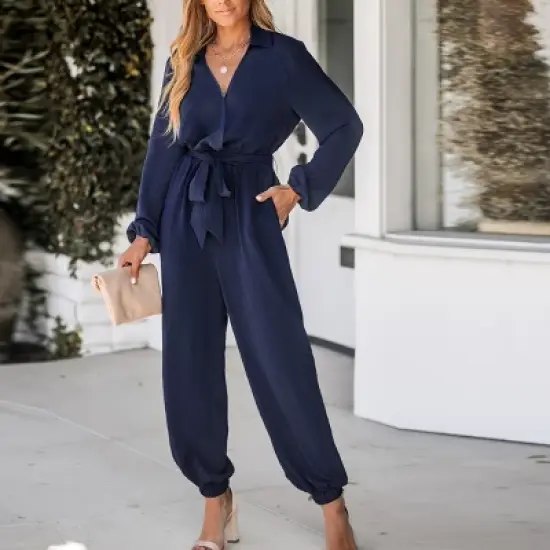 Women's Belted Jogger Jumpsuits - Cupshe image {1}
