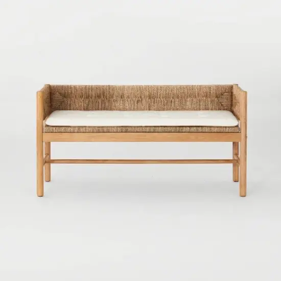 Elden Wood Bench with Woven Back and Loose Cushion Seat - Threshold&trade; designed with Studio McGee image {8}