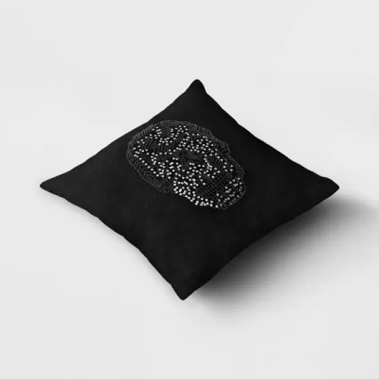 Square Beaded Skull Velvet Throw Pillow Black - Threshold&trade;: Halloween Decor, Indoor, Ghosts & Ghouls Theme image {2}