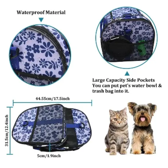 GOOPAWS Soft-Sided Small Dog Cat Carrier Bag, Floral Print Blue, 19'' image {7}