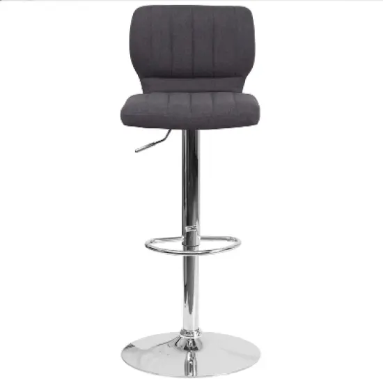 Merrick Lane Set of Two Swivel Bar Stools in Charcoal Fabric with Vertical Stitched Back and Adjustable Chrome Base with Footrest image {5}