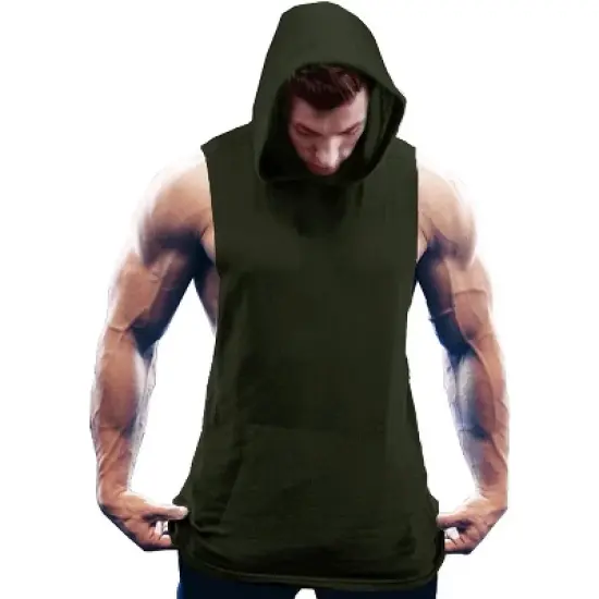 COOFANDY Men's Workout Hooded Tank Tops Bodybuilding Muscle Cut Off T Shirt Sleeveless Gym Hoodies M-L image {5}