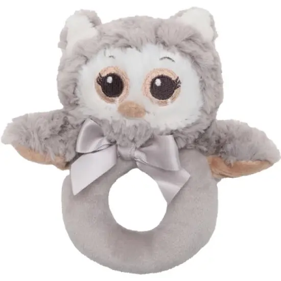Bearington Baby Lil' Owlie Plush Stuffed Animal Gray Owl Soft Ring Rattle, 5.5" image {6}
