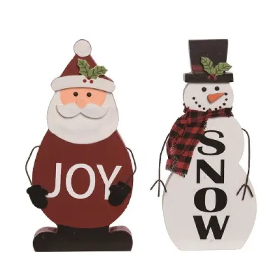 Transpac Wooden Standing Santa and Snowman Decor Set of 2 Christmas Home Decorations for Festive Holiday Cheer image {1}