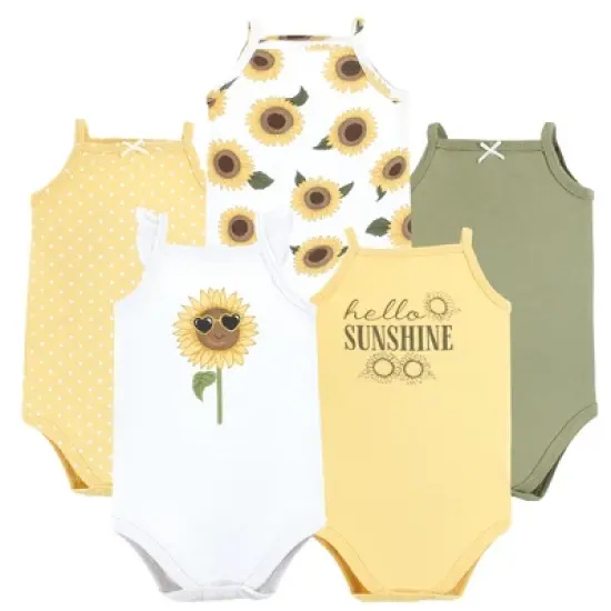 Hudson Baby Infant Girl Cotton Sleeveless Bodysuits, Sunflower image {7}