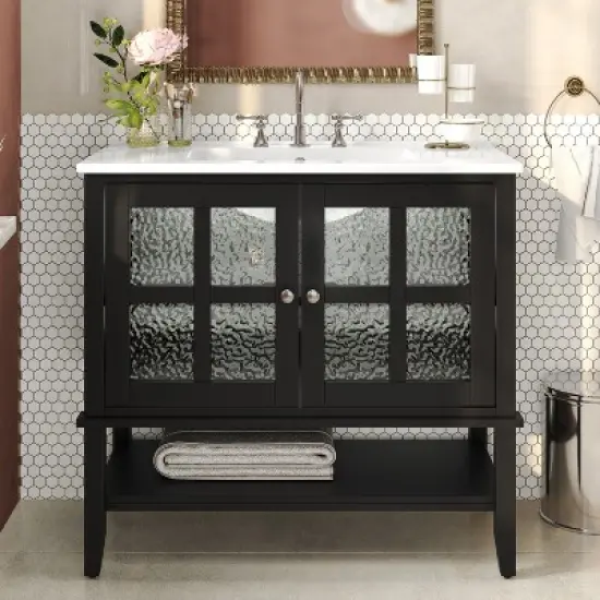 Christopher Knight Home Birgit 36" Modern Bathroom Vanity with Ceramic Sink and Adjustable Shelf image {7}