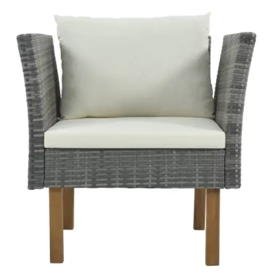 6pc Wicker Round Outdoor Sectional Set with Cushions - Black/Beige - GODEER image {9}