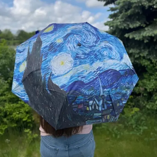 CTM Women's Van Gogh Starry Night Auto Open Compact Umbrella image {5}