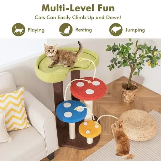 Tangkula Cat Tree Mushroom Unique Multi-Level Cute Cat Tower w/ Scratching Post Indoor image {3}