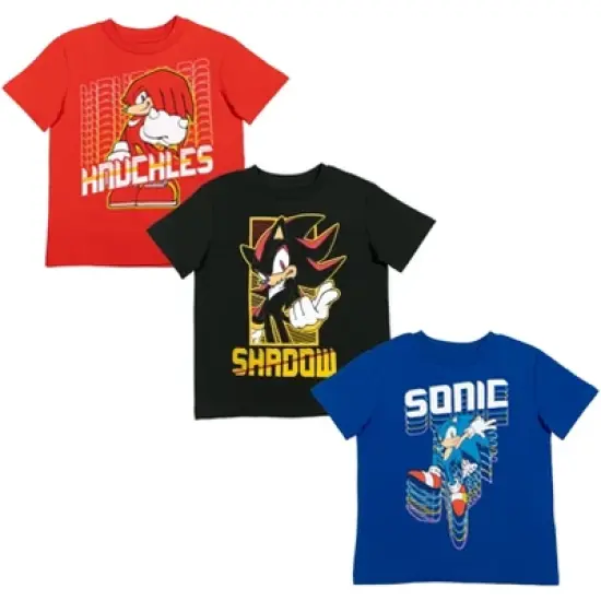 SEGA Sonic The Hedgehog Knuckles Tails 3 Pack Graphic T-Shirts Red/Blue/Yellow Little Kid to Big Kid image {10}