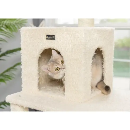 Armarkat Real Wood Cat Tower, Ultra thick Faux Fur Covered Cat Condo House A6902, Beige image {4}