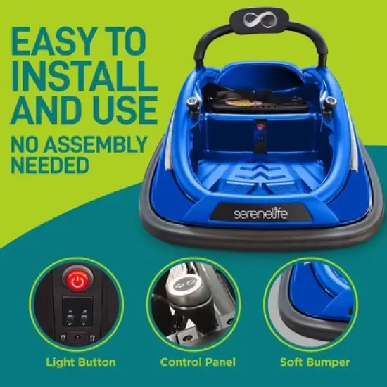 Serenelife 360 Degree Spinning Bumper Car with Adjustable Safety Belt, Control Panel, Soft Bumper, Flashing Lights, Built In Battery & Wheels, Blue image {3}