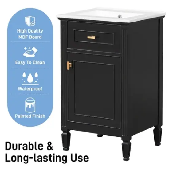 Whisen 20" Bathroom Vanity with Sink & Adjustable Shelf image {3}