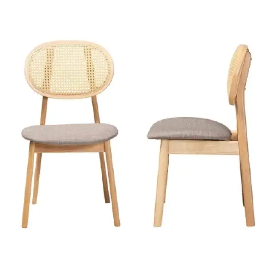 Baxton Studio 2pc Darrion Fabric and Wood Dining Chairs Gray/Natural Oak/Light Brown: Upholstered, Rubberwood Frame image {3}