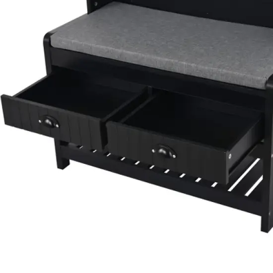 33.5" 3-in-1 Design Hall Tree with 4 Hooks, Coat Hanger and Entryway Storage Bench - ModernLuxe image {10}