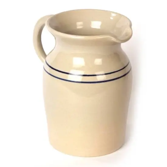 Martinez Pottery Stoneware Pitcher Vase, Natural with Blue Stripe Country Decor image {5}