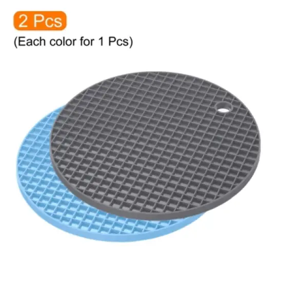 Unique Bargains Silicone Heat Resistant Non-Slip Flexible Trivet Mats Light Blue, Deep Gray 2 Pcs image {2}