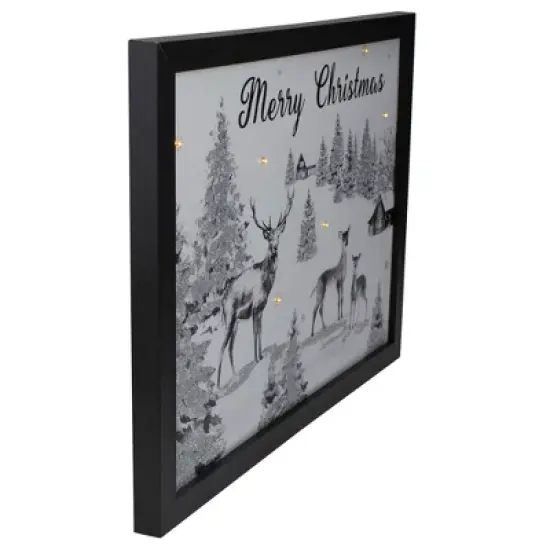 Northlight Lighted Black and White Winter Scene Merry Christmas Canvas Wall Art 11.75" x 15.75" image {1}