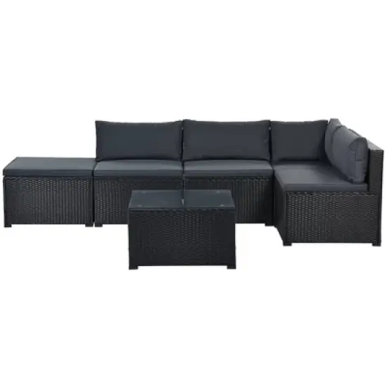 6pc Wicker Patio Conversation Set with Cushions - Black/Gray - GODEER image {15}