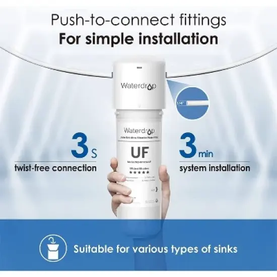 Waterdrop 10UBW-UF Ultra Filtration Under Sink Water Filter System with 1 Extra RFW10-UF Filter image {8}