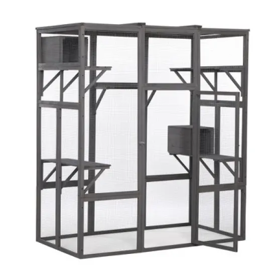 DOMETOUR Large Cat Enclosure with 2 Retreat Condos and 5 Elevated Platforms Gray image {3}