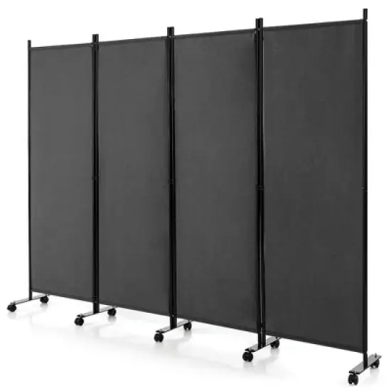 Costway 4-Panel Folding Room Divider 6FT Rolling Privacy Screen with Lockable Wheels Black/Brown/Grey/White image {11}