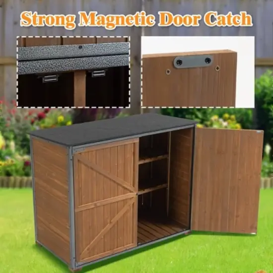 ORRD 50.4"L&times;26.8"W&times;41"H Outdoor Storage Cabinet. Brown metal-framed garden tool shed for backyard/patio/lawn. image {4}