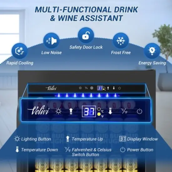 Velivi 24 Inch Beverage Refrigerator, 5.2 Cu. Ft. Drink Refrigerator with Glass Door image {4}