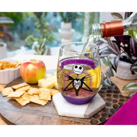 Silver Buffalo Disney Nightmare Before Christmas "All Hail Pumpkin King" Stemless Wine Glass image {3}