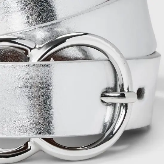 Women's Metallic Double Buckle Belt - A New Day&trade; Silver image {2}