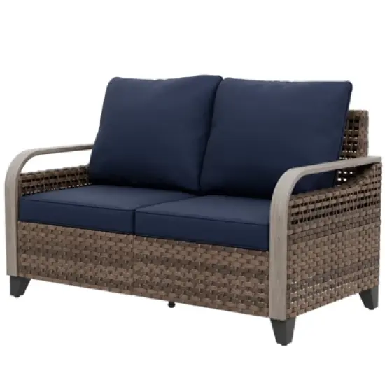 EAGLE PEAK Wicker Outdoor Patio Sofa Modern Rattan Patio Furniture Loveseat for Backyard Deck Porch Balcony, 2 Seat Loveseat image {7}