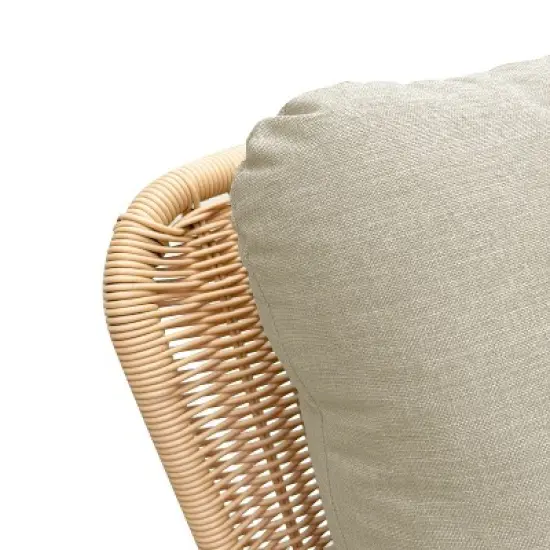 FIONECA Modern 3-Piece Outdoor Seating Set with 2 Beige Cushioned PE Rattan Rocking Chairs & Wooden Accent Table for Patio/Balcony image {8}