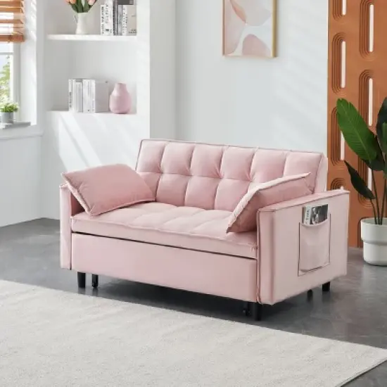 Okak Modern Comfy Velvet Convertible Sleeper Sofa Bed with Adjustable Backrest & Pillows,Upholstered Deep Seat Sofa Couch for Living Room image {10}
